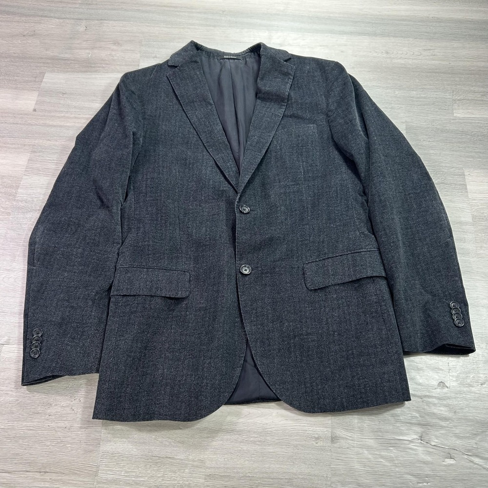 Z Zegna Suit Jacket Mens 48R Gray Cotton Stretch Slim Fit 2 Button Herringbone